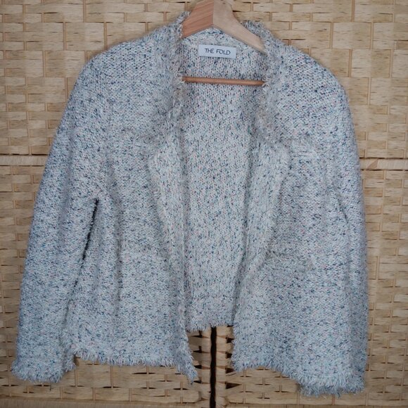 The Fold London Varena Tweed Knit Open Cardigan Cotton Viscose Metallic Speckled - Picture 11 of 15